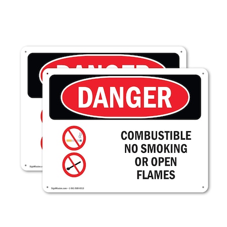 Signmission Combustible No Smoking Or Open Flames Danger Sign, Plastic, 24in W x 18in L, 2PK OS-2PACK-DS-P-1824-L-1073